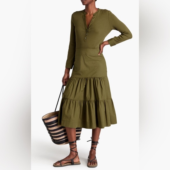 Veronica Beard Size XS Peralta Ribbed Pima Cotton Blend Jersey Poplin Midi Dress - Picture 1 of 16